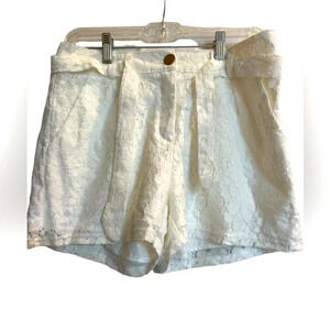 Sara Boo White Floral Lace Belted Dress Shorts Medium Lined High Waist